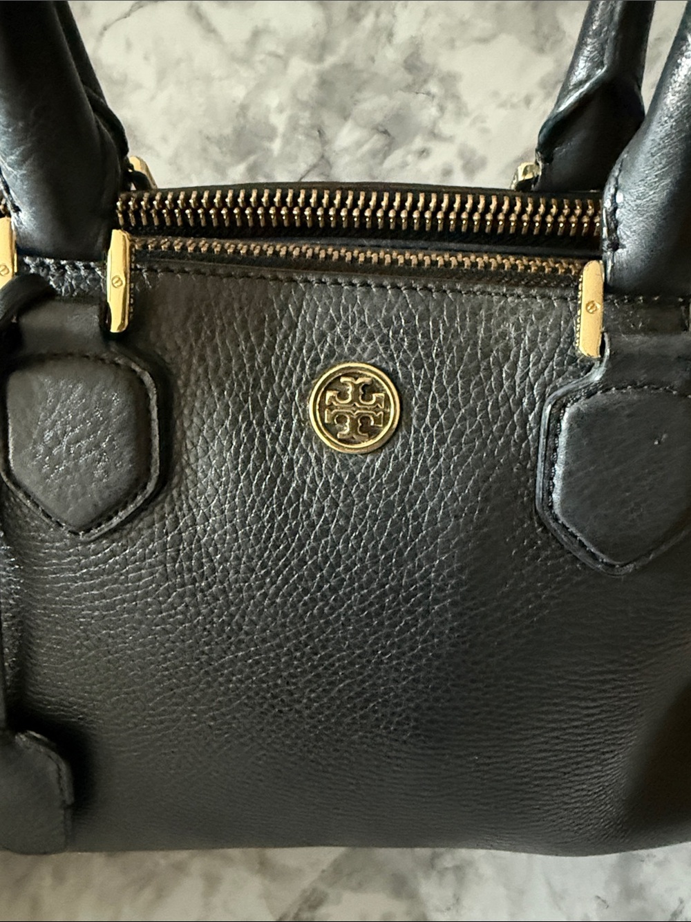 Tory Burch Black Leather Double-Handle Satchel with Gold Hardware - Picture 3 of 7